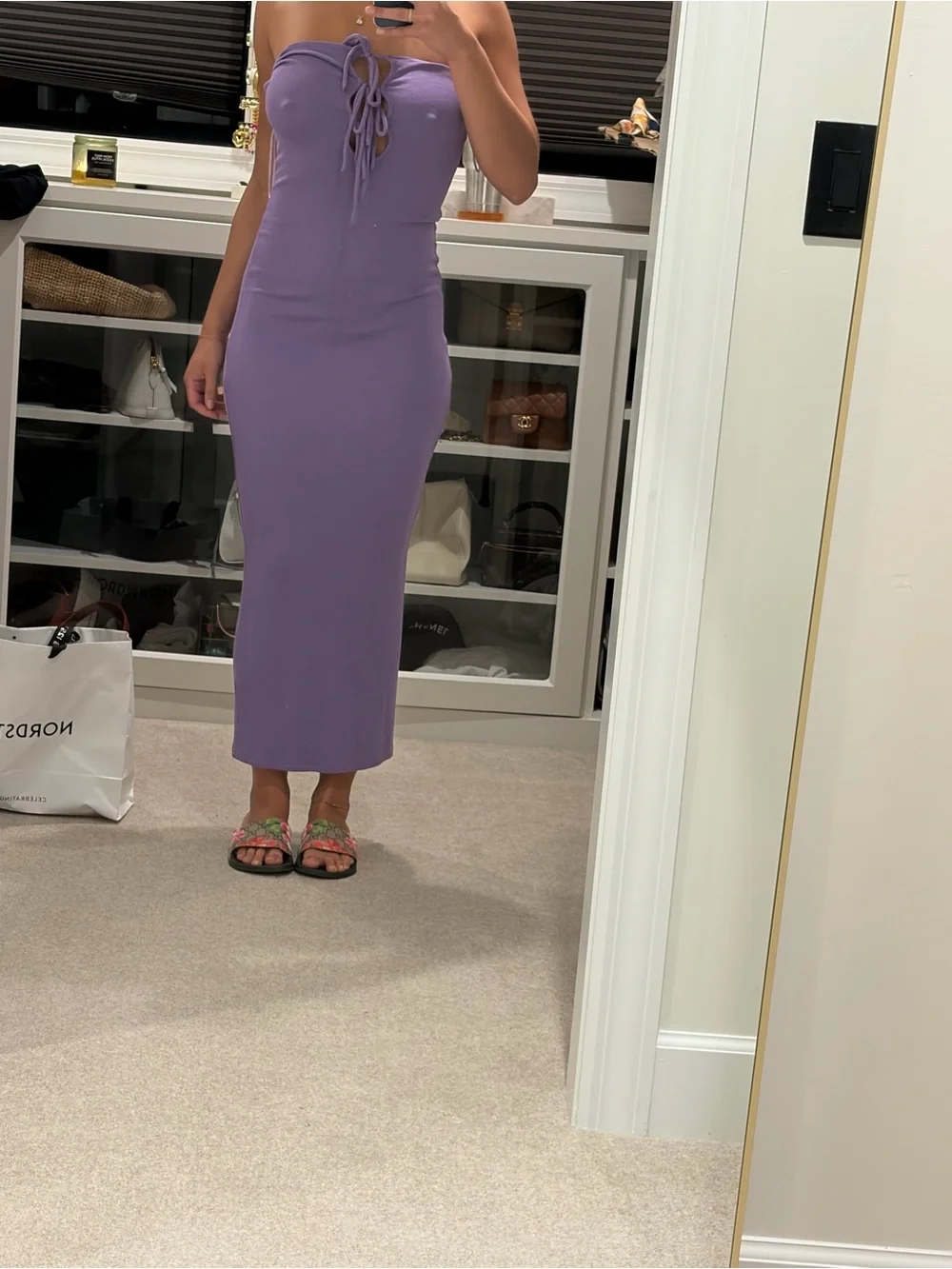 Lioness Strapless Lace-Up Maxi Dress in Purple